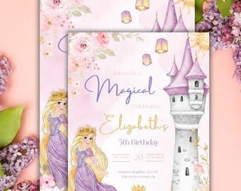 Editable Rapunzel Birthday Invitation, Tangled Theme Party, Princess Party Digital