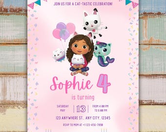 Editable Gabby's Dollhouse Birthday Invitation Template, Kids Party, Digital Download Girl Birthday