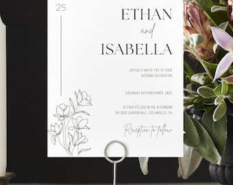 Sage Green Wedding Invitation Set, Minimalist Wedding Invite, Editable Botanical Canva Template