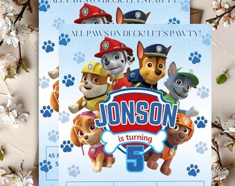 Editable Puppy Paw-ty Birthday Invitation Template: Kids Party Invite (Canva Downloadable 5x7" PDF)