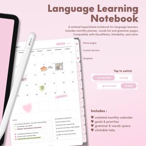 Digital Language Learning Notebook: Vocabulary & Grammar - Goodnotes, Notability Compatible