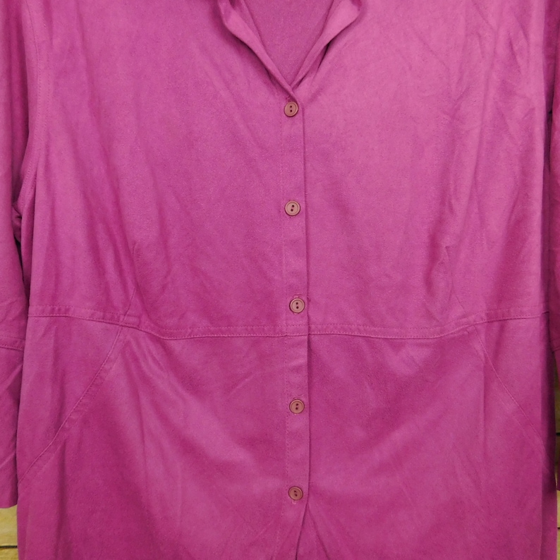 Vintage Clio II Woman Long Sleeve Shirt Top 2X Pink Faux Suede