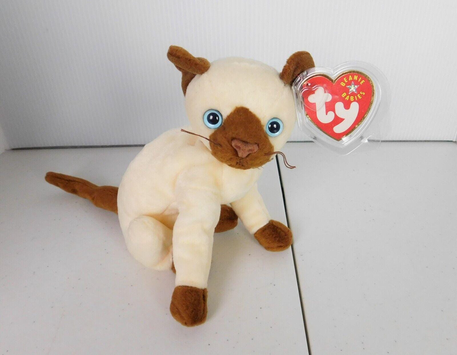 Vintage Ty Beanie Baby Siamese Cat Swing Plastic Tag Cover Plush