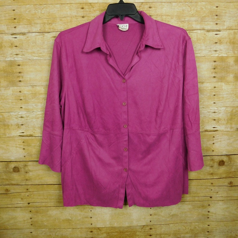 Vintage Clio II Woman Long Sleeve Shirt Top 2X Pink Faux Suede