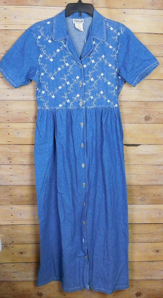 Vintage Niki Lee California Dress 10 Denim Short Sleeve Embroidered Flowers - Etsy Vintage Niki Lee California Dress 10 Denim Short Sleeve Embroidered Flowers - Etsy