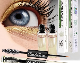 2 Pack Castor Oil Organic 100% Pure Natural Cold Pressed Lash Serum for Lashes Eyebrow, USDA Certified Hexane Free, 0.34OZ with Mascara Tube
