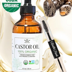4oz Castor Oil for Eyelash Organic Cold-Pressed Hexane Free for Skin Face Eyebrows Hair Nail, 100% Pure Natural Lash brows Oil Serum (+Tube)