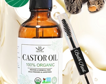 4oz Castor Oil for Eyelash Organic Cold-Pressed Hexane Free for Skin Face Eyebrows Hair Nail, 100% Pure Natural Lash brows Oil Serum (+Tube)