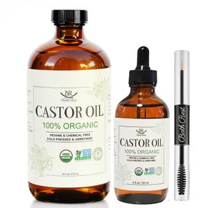 Castor Oil Organic Cold Pressed Unrefined 100% Pure Natural for Hair Growth Eyelashes Brows Skin Face Body, USDA Certified Hexane Free