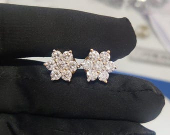 Clous d'oreilles avec diamants cultivés en laboratoire de 2,77 carats | Puces d'oreilles en or jaune 14 carats et diamants