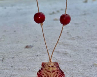 Coastal Seashell Necklace • Beach Jewelry • Handmade Shell Pendant on Cord