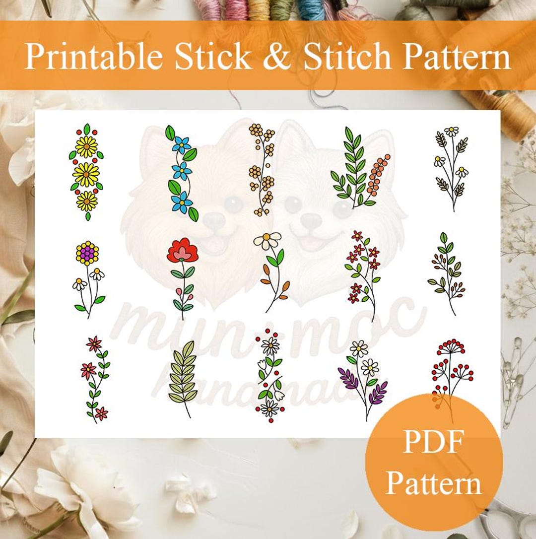 15 Botanical Stick and Stitch Embroidery Patterns – Wildflower Leaf PDF ...