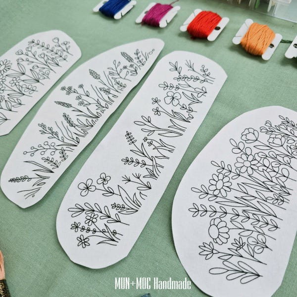 Wildflower Stick and Stitch Embroidery Patterns: 4-Pack Water Soluble Designs
