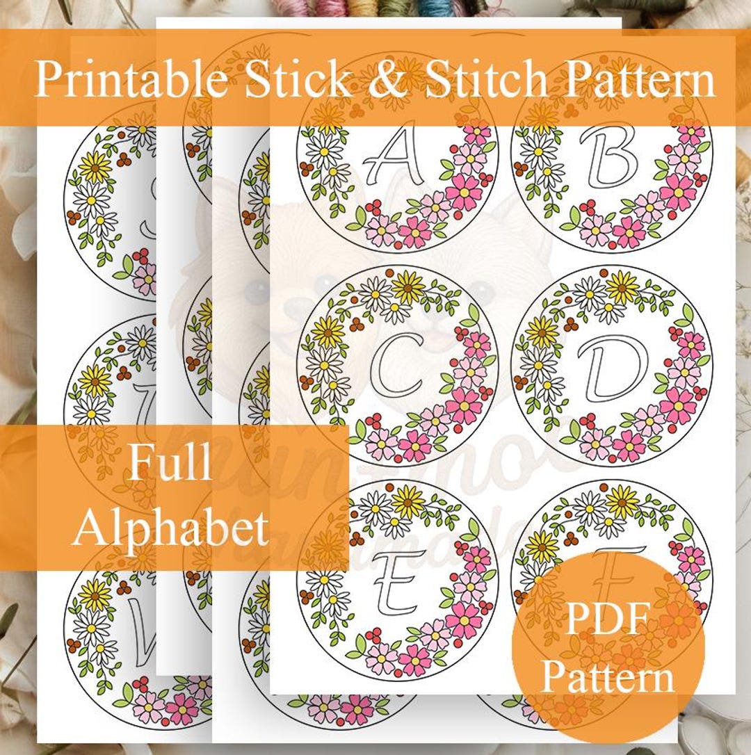 Floral Alphabet Embroidery Pattern Set - Stick and Stitch (PDF Pattern ...