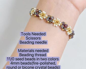 Daisy Beaded Bracelet Pattern, Seed Bead Jewelry Tutorial (PDF)