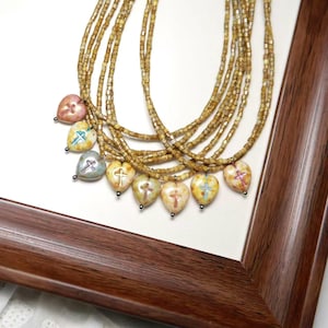 Handmade Heart Cross Necklace: Czech Beads, Stainless Steel