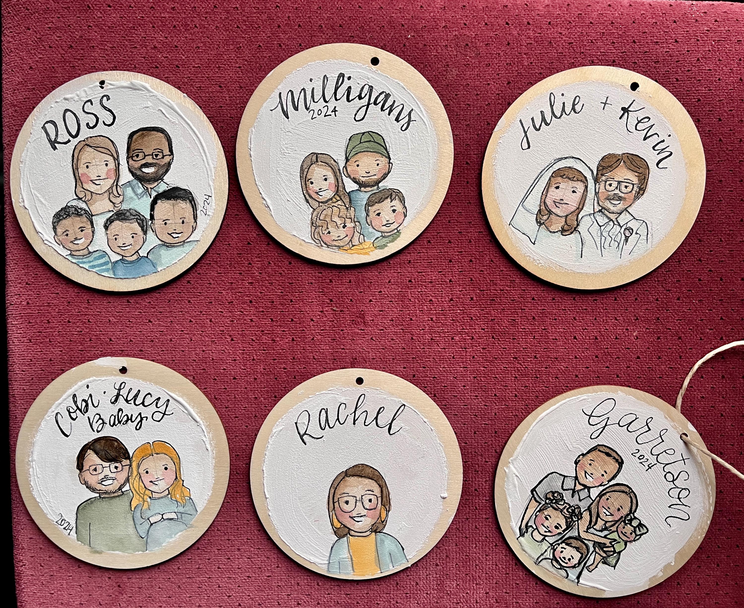 Handpainted custom watercolor portrait ornament