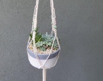 Spring Sale, Macrame Plant Hanger, Medium Size - Lava Beads (Choose your color), Cotton Twine, 32 inches / 81 cm's in length