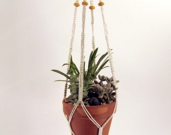 Macrame Plant Hanger, Medium Size - Lava Beads, (Choose Your Color), Cotton Twine, 32 inches/81cm's