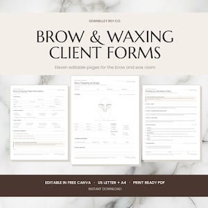 Brow Lamination Consent Form Bundle, Waxing Client Intake Forms, Brow Mapping Chart, Aftercare Cards, Editable Canva Template A4
