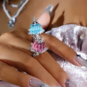 Resin Jelly Pudding Ring | Sparkling Crystals, Adjustable Band, Playful Dessert Jewelry