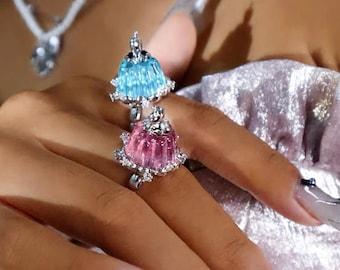 Resin Jelly Pudding-ring | Sprankelende kristallen, verstelbare band, speelse dessertsieraden