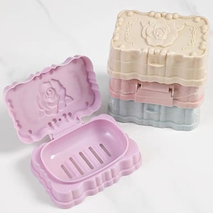 Jabonera con tapa y relieve de rosas, jabonera de viaje estilo encaje vintage