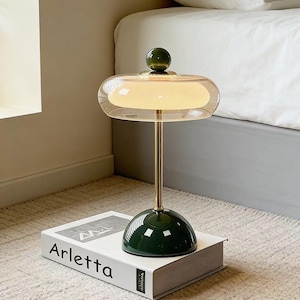 Lampe champignon postmoderne Memphis, lampe de bureau en verre coloré à intensité variable (rechargeable)