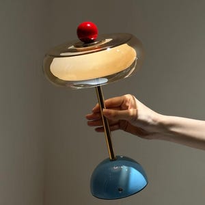 Lampe champignon postmoderne Memphis, lampe de bureau en verre coloré à intensité variable (rechargeable)