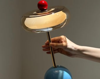Lampe de table postmoderne de style Memphis, lampe de chevet en verre coloré, lampe de bureau à intensité variable, lampe d'appoint rétro à la dopamine, lampe de chevet rechargeable