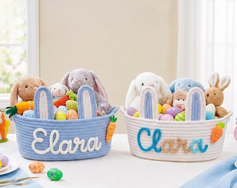 Personalized Bunny Easter Basket, Custom Basket for Egg Hunt & Baby's First Easter, Cute Kids Gift
