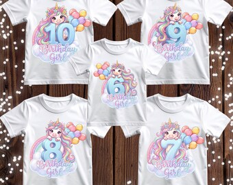 Paquete de cumpleaños de unicornio para niña — Edades 6–10 / Imágenes PNG de cumpleaños con arcoíris pastel / Descarga instantánea