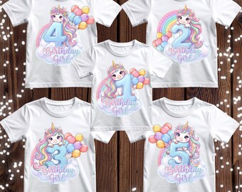 Paquete de cumpleaños de unicornio para niña — Edades de 1 a 5 años / Imágenes PNG de cumpleaños con arcoíris en tonos pastel / Descarga instantánea