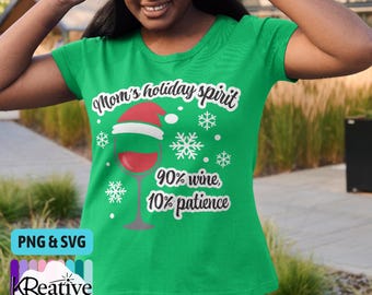 Espíritu navideño de mamá: Diseño digital navideño divertido / PNG, SVG para vinilo DTF y HTV