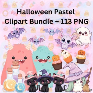 Pastel Halloween Clipart Bundle: 113 Kawaii PNG Icons (Digital Download)