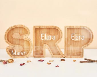 Grande salvadanaio in legno personalizzato con iniziale, salvadanaio con lettere dell'alfabeto per bambini e adulti, elegante decorazione per la cameretta, perfetto regalo di Natale in legno