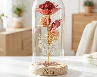 Personalized Galaxy Rose Night Light , Eternal Rose in Glass Dome , Enchanted Rose Decor , Valentine's Day Gift for Her