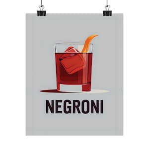 Negroni Cocktail Matte Vertical Posters, Home Bar Decor, Alcohol Art Print, Vintage Style Wall Art, Party Gift, Kitchen Decor