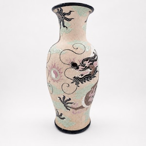 Vintage Chinese Floor Vase Dragon Motif 58 cm Hand-Painted Ceramic