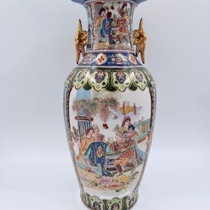 Vaso da pavimento vintage in stile cinese, 45 cm, vaso decorativo in porcellana dipinto a mano.