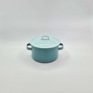Vintage blauw geëmailleerde pot – klassiek retro keukengerei