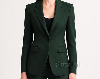 Women’s Emerald Green 2-Piece Suit | Blazer Boot-Cut Pantsuit | Elegant Office, Formal, Bridal & Wedding Outfit, Custom Wedding Suit.