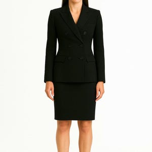 Women&#39;s doubles breasted Skirt Suit, Black Slim fit, premium Formal Suit, Bridal Wedding Suit, Office Suit, Black custom Suit.