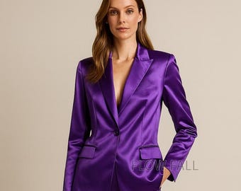 Completo di lusso in raso viola - Blazer e pantaloni a zampa d'elefante da donna