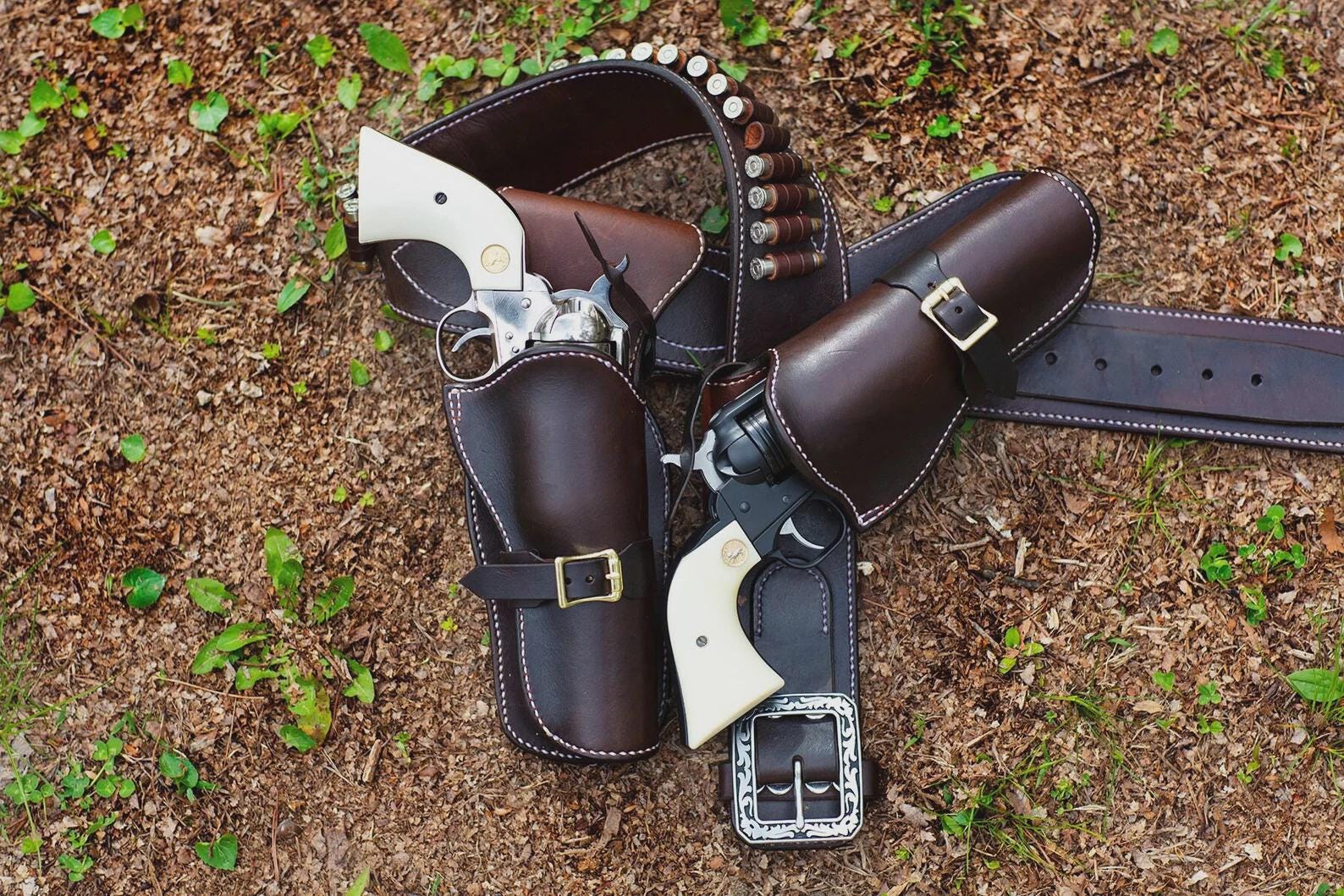 Left-Hand Leather Thumb Break Belt Holster - Black Or Brown, OWB For Multiple Pistols