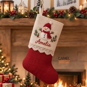 Personalisierter Weihnachtsstrumpf mit Namensaufdruck, 100 % handgefertigte, bestickte Weihnachtsdekoration, festliches Geschenk für den Kamin