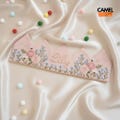 Personalized Forget-Me-Not & Rose Birthday Crown, Hand Embroidered Floral Linen Hat, Custom Baby Name Keepsake product logo