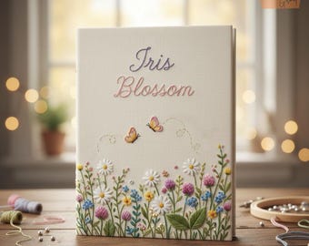 Cuaderno de lino personalizado: Diario bordado a mano con flores silvestres