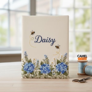 Personalized Linen Notebook: Hand-Stitched Floral Embroidered Journal
