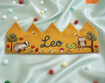Gepersonaliseerde leeuw verjaardagskroon, handgeborduurde safari jungle feesthoed